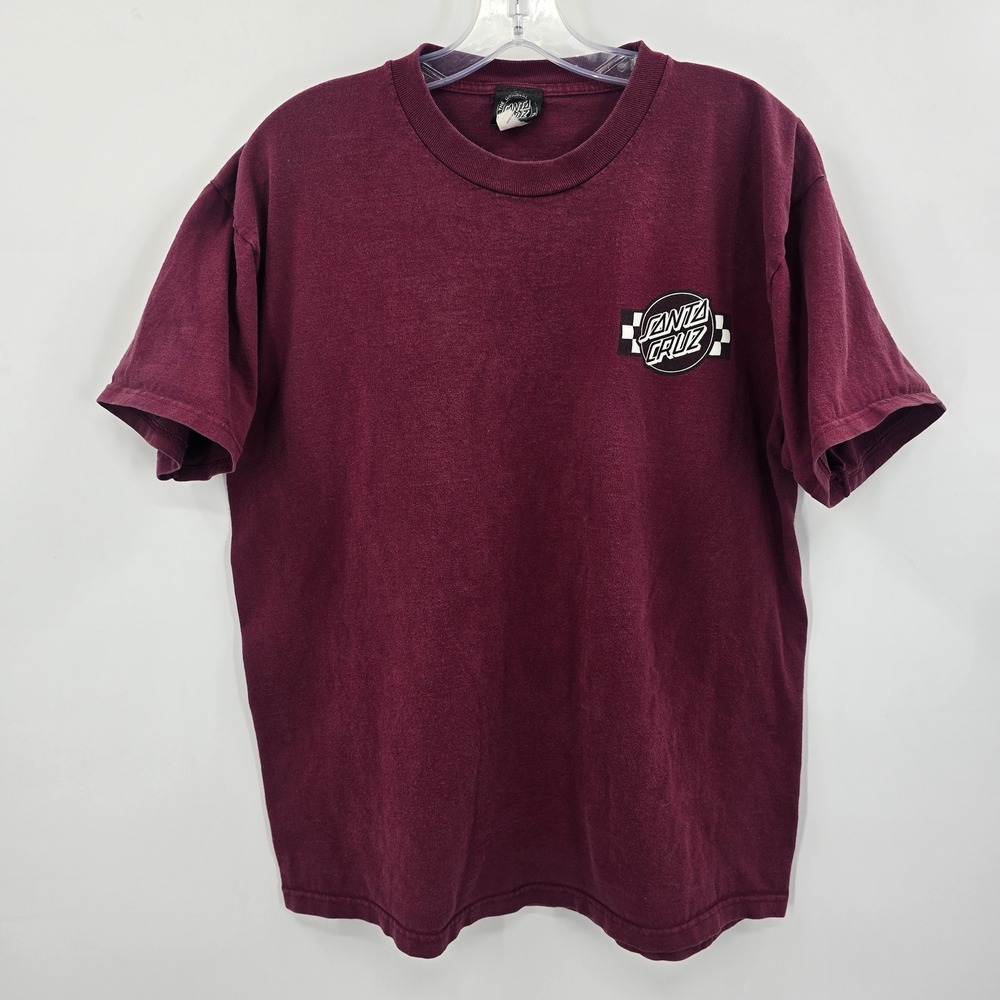 Santa Cruz Skateboards Mens Large Graphic T-Shirt Maroon Burgundy Checkered Logo